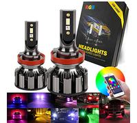 Kit De Conversion De Phare De Voiture RGB LED APP Bluetooth Control Car LED Light Headlamp Muticolor LED Ampoules, IP68 Étanche, Lot De 2,H7