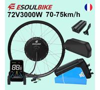 Kit de conversion de vélo électrique à propulsion arrière ESOULBIKE 72V 3000W Moteur de moyeu Kit de vélo électrique 26 27,5 28 29 700C Roue avec batterie 30Ah 72V 3000W