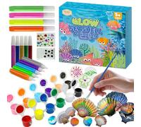 Kit de coquillages à peindre et décorer, kit de bricolage et de peintures, cadeau pour les enfants à partir de 5 ans. Kit de peintures fluorescentes et paillettes avec coquillages très complet