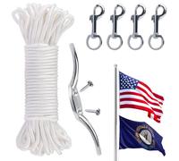 Kit de Corde pour mât de Drapeau - 30,5 m - Drisse de 0,2 cm d'épaisseur avec 4 mousquetons pivotants en Alliage de Zinc pour mâts jusqu'à 15,2 m, Double tressage en Nylon - Accessoires pour mât de