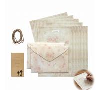Kit de Correspondance Vintage Fleuri pour Écriture, Papier à Lettre avec Enveloppe, Inclut 6 Feuilles de Papier à Lettre, 2 Enveloppes, Cordes de Chanvre et Accessoires Métalliques(B)