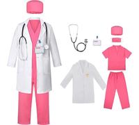 Kit de costume de médecin avec pantalon de gommage, stéthoscope et carte d'identité pour enfants de 3 à 10 ans