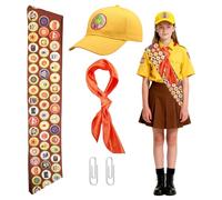 Kit de costume de scout 5 pièces - Accessoires de costume d'explorateur sauvage pour enfants et adultes avec chapeau, cou, écharpe, trombones, films de dessin animé, accessoires de scout pour