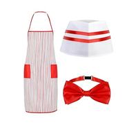 Kit de costume de serveur - Polyester, Kit de costume de soude Jerk | Tablier rayé rouge et blanc pour femme, fête, festival, anniversaire, jeu de rôle, événements théâtraux, spectacles de carnaval