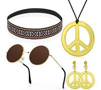 Kit de costume hippie - Accessoire de déguisement hippie - Collier et boucles d'oreilles - Collier et boucles d'oreilles - Lunettes de tournesol - Bandeau rétro