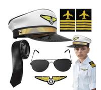 Kit de costumes pilotes la compagnie aérienne | Accessoires 5 pièces déguisement fantaisie pilote Captain Hat Brassband Sunglasses Tie Gants Tenue cosplay pour adultes adolescents Dress Up Party