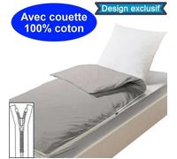 Kit de couchage enfant - BLEU CALIN - Caradou - Gris - Uni - 100% coton Oeko-Tex