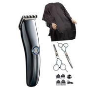 Kit de Coupe de Cheveux Électrique USB pour Homme et Barbe, ABS | Tablier Noir, Ciseaux de Coiffure, Usage Salon et Maison, Finition des Contours, Pratique sans Fil