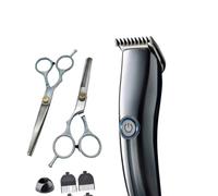 Kit de Coupe de Cheveux Électrique USB Tablier et Ciseaux Noirs | ABS Résistant, Hauteurs Réglables, Recharge USB Pratique, pour Cheveux Humains et Barbe, Usage Domestique ou Salon
