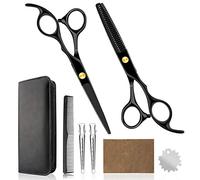 Kit de coupe de cheveux professionnel à domicile - Ciseaux de coupe de cheveux à domicile - Kit de ciseaux à effiler avec étui à peigne pour homme et femme - Noir