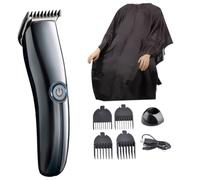 Kit de Coupe de Cheveux Tondeuse USB, Ciseaux et Tablier Noir | ABS Noir, Accessoires de Coiffure Salon, Peignes Inclus, Usage Maison ou Barbier