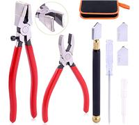Kit de coupe-verre professionnel - Pince à briser et à joints - Pince à joints professionnelle avec coupe-verre, 2 têtes de coupe de rechange, sac en tissu - Convient pour verre épais, mosaïque,