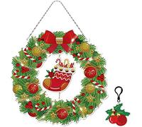 Kit de Couronne Lumineuse en Diamant, Couronne de Porte en Cristal, Kits de Peinture Diamant 5D avec lumières LED et Porte-clés, Guirlande de Strass Faite à la Main, couronnes de Porte d'extérieur