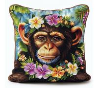Kit de Coussin à Crochet 43x43 cm,Ensemble de Taie d'Oreiller et Tapis avec Broderie,Kit d'Artisanat DIY pour Housse de Coussin et Décoration de Canapé,pour Débutants,couronne d'orang-outan