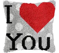 Kit de coussin à crochet à faire soi-même pour adultes avec inscription « I Love You » - Taie d'oreiller imprimée - Fils au crochet - Fait à la main - Décoration de canapé - 43,2 x 43,2 cm (H1)