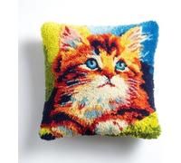 Kit de Coussin à Crochet Maille Fait Maison Maine Coon Chat Chatch Fish Couverture de Coussin 43x43cm,Adapté Aux Débutants avec Motifs Préimprimés,pour Adultes et Débutants,Décoration Intérieure