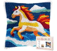 Kit de coussin à crocheter avec motif cheval au galop,taie d'oreiller à faire soi-même,motif pré-imprimé,facile pour débutants,kit de loisirs créatifs pour la décoration intérieure,43x43 cm - 1