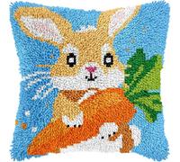 Kit de Coussin à Nouer 43x43cm Hugging Little Rabbit | Kit DIY Housse de Coussin, Bricolage Décoration Maison, Cadeau Créatif pour Débutants, Latch Hook Kit