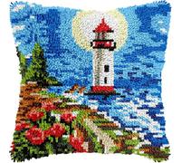 Kit de Coussin à Nouer 43x43cm Lighthouse | Kit DIY Housse de Coussin, Bricolage Décoration Maison, Cadeau Créatif pour Débutants, Latch Hook Kit
