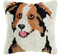 Kit de Coussin au Crochet Point Noué Adultes Brown Dog Border Collie Puppy Tapis taie d'oreiller enfants débutants DIY aiguille broderie ensemble artisanal canapé décoration maison 43x43 cm, 1pcs