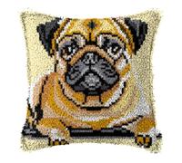Kit de Coussin au Crochet Point Noué Adultes Chien mignon Carlin Chiot Beige Tapis taie d'oreiller enfants débutants DIY aiguille broderie ensemble artisanal canapé décoration maison 43x43 cm, 1pcs