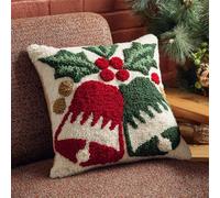 Kit de Coussin au Crochet Point Noué Adultes Cloches de Noël Résumé Rouge, Vert Hiver Tapis taie d'oreiller enfants débutants DIY aiguille broderie ensemble artisanal canapé décoration maison 43x43cm,