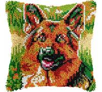 Kit de Coussin au Crochet Point Noué Adultes Golden Dog Berger Allemand Pré Tapis taie d'oreiller enfants débutants DIY aiguille broderie ensemble artisanal canapé décoration maison 43x43 cm, 2pcs