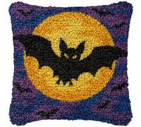 Kit de Coussin au Crochet Point Noué Adultes Halloween coucher de soleil chauve-souris noir violet Tapis taie d'oreiller enfants débutants DIY aiguille broderie ensemble artisanal canapé décoration ma