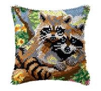 Kit de Coussin au Crochet Point Noué Adultes Mignon Racerrin Couple Animal Love Tapis taie d'oreiller enfants débutants DIY aiguille broderie ensemble artisanal canapé décoration maison 43x43 cm, 1pcs