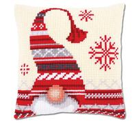 Vervaco Cross Stitch Cushion Kit House Decorating CHRISTMAS ELF DIY Art & Craft Embroidery Tapestry Kit Creative Activities Art Project For Adults ca.40x40 cm Gift Set
