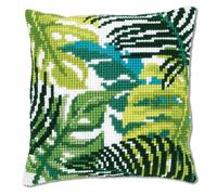 Kit de coussin au point de croix, feuilles botaniques, Blanc, 40 x 40 cm or 16 x 16 in