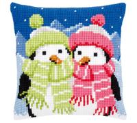 Vervaco Kit de Coussin au Point de Croix, Pingouins avec écharpe, Blanc, 40 x 40 cm or 16 x 16 in