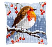 Kit de coussin au point de croix, Red Robin en hiver, 40 x 40 cm or 16 x 16 in