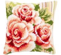 Vervaco - Kit de point de croix coussin Roses I - Complet, acrylique blanc, 40 x 40 cm