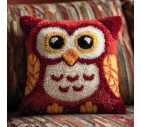 Kit de Coussin avec Crochet à Loquet Chouette animale Kits deCrochet de Loquet, 43×43cm création de Tapis et Canvas, Tapis Point Noué,Latch Hook Canevas Coussin