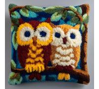 Kit de Coussin avec Crochet à Loquet Chouette animale Kits deCrochet de Loquet, 43×43cm création de Tapis et Canvas, Tapis Point Noué,Latch Hook Canevas Coussin