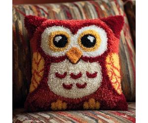 Kit de Coussin avec Crochet à Loquet Chouette animale Kits deCrochet de Loquet, 43×43cm création de Tapis et Canvas, Tapis Point Noué,Latch Hook Canevas Coussin