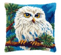 Kit de Coussin avec Crochet à Loquet Chouette blanche Kit Coussin au Point Noué, 43×43CM création de Tapis et Canvas, Kits Tapis Point Noué