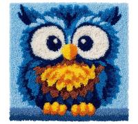 Kit de Coussin avec Crochet à Loquet, chouette bleue Coussin au Point Noué,création de Tapis et Canvas,Kit D'Oreiller À Crochet De Verrouillag,43x43cm