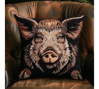 Kit de Coussin avec Crochet à Loquet Cochon Kit Coussin au Point Noué, 43×43CM création de Tapis et Canvas, Kit Tapis Point Noué,Tapis Point Noué Kit