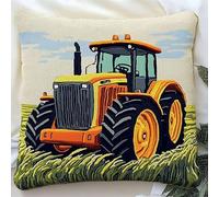 Kit De Coussin Avec Crochet À Loquet Coussin Au Point Noué, Camion Sur L'Herbe 43×43Cm Création De Tapis Et Canvas, Tapis Point Noué,Latch Hook Canevas