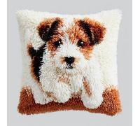 Kit De Coussin Avec Crochet À Loquet Coussin Au Point Noué, Chien Mignon 43×43Cm Création De Tapis Et Canvas, Tapis Point Noué,Latch Hook Canevas