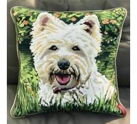 Kit De Coussin Avec Crochet À Loquet Coussin Au Point Noué, Chiot Blanc Mignon 43×43Cm Création De Tapis Et Canvas, Tapis Point Noué,Latch Hook Canevas