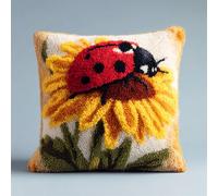 Kit De Coussin Avec Crochet À Loquet Coussin Au Point Noué, Coccinelle Perchée Sur Un Tournesol 43×43Cm Création De Tapis Et Canvas, Tapis Point Noué,Latch Hook Canevas
