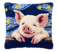 Kit De Coussin Avec Crochet À Loquet Coussin Au Point Noué, Cochon Regardant Les Étoiles 43×43Cm Création De Tapis Et Canvas, Tapis Point Noué,Latch Hook Canevas