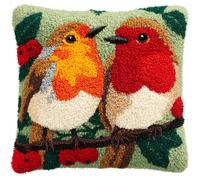 Kit De Coussin Avec Crochet À Loquet Coussin Au Point Noué, Couple Robin 43×43Cm Création De Tapis Et Canvas, Tapis Point Noué,Latch Hook Canevas