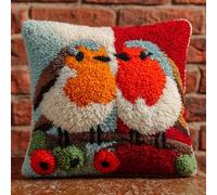 Kit De Coussin Avec Crochet À Loquet Coussin Au Point Noué, Couple Robin 43×43Cm Création De Tapis Et Canvas, Tapis Point Noué,Latch Hook Canevas