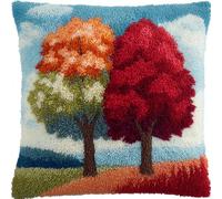Kit De Coussin Avec Crochet À Loquet Coussin Au Point Noué, Des Arbres Colorés Pour Chaque Saison 43×43Cm Création De Tapis Et Canvas, Tapis Point Noué,Latch Hook Canevas