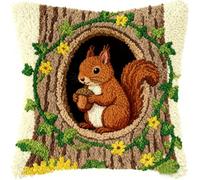 Kit De Coussin Avec Crochet À Loquet Coussin Au Point Noué, Écureuil 43×43Cm Création De Tapis Et Canvas, Tapis Point Noué,Latch Hook Canevas