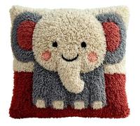 Kit De Coussin Avec Crochet À Loquet Coussin Au Point Noué, Éléphant Souriant 43×43Cm Création De Tapis Et Canvas, Tapis Point Noué,Latch Hook Canevas